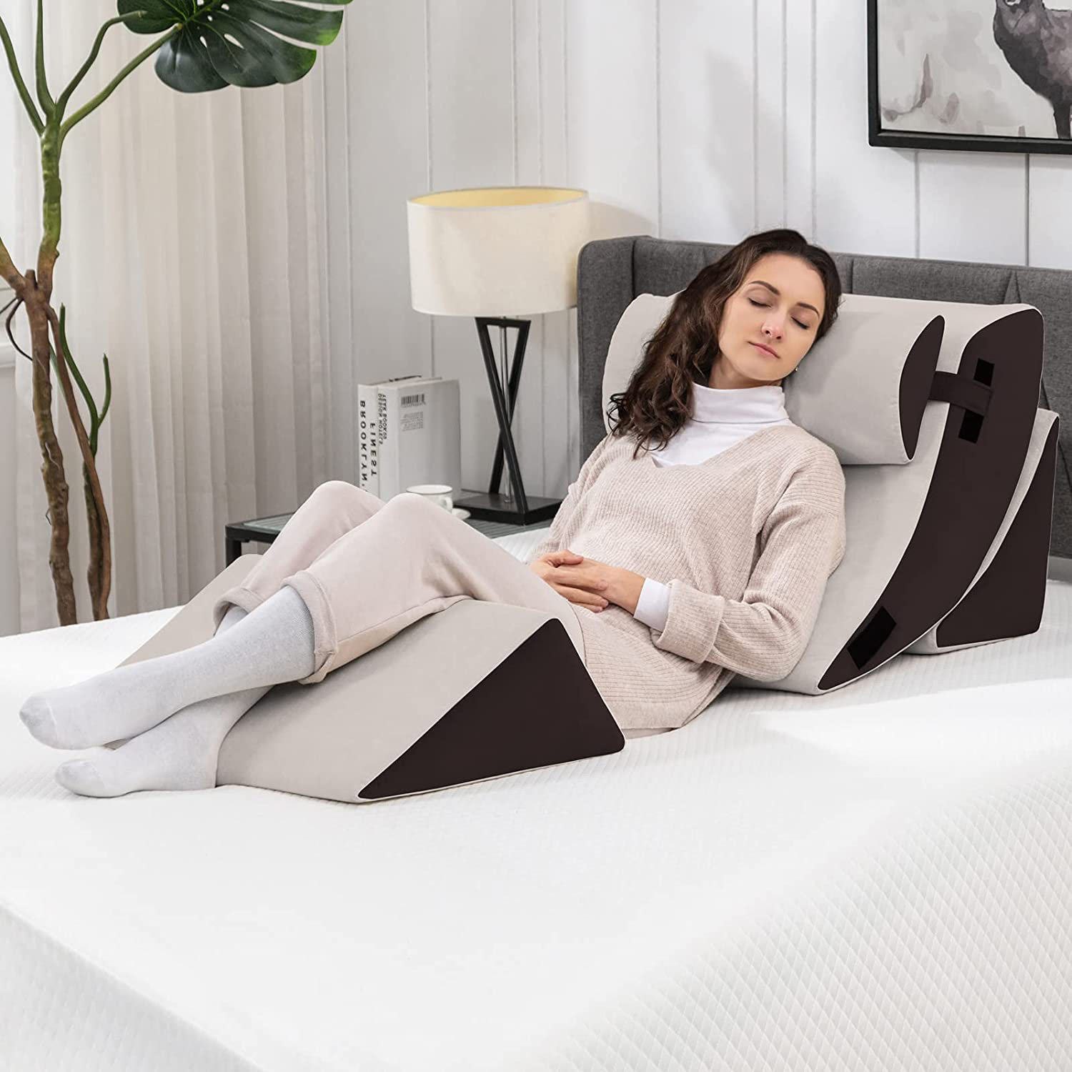 Lazyzizi 6pcs Orthopedic Bed Wedge Pillow Set, Memory Foam Wedge