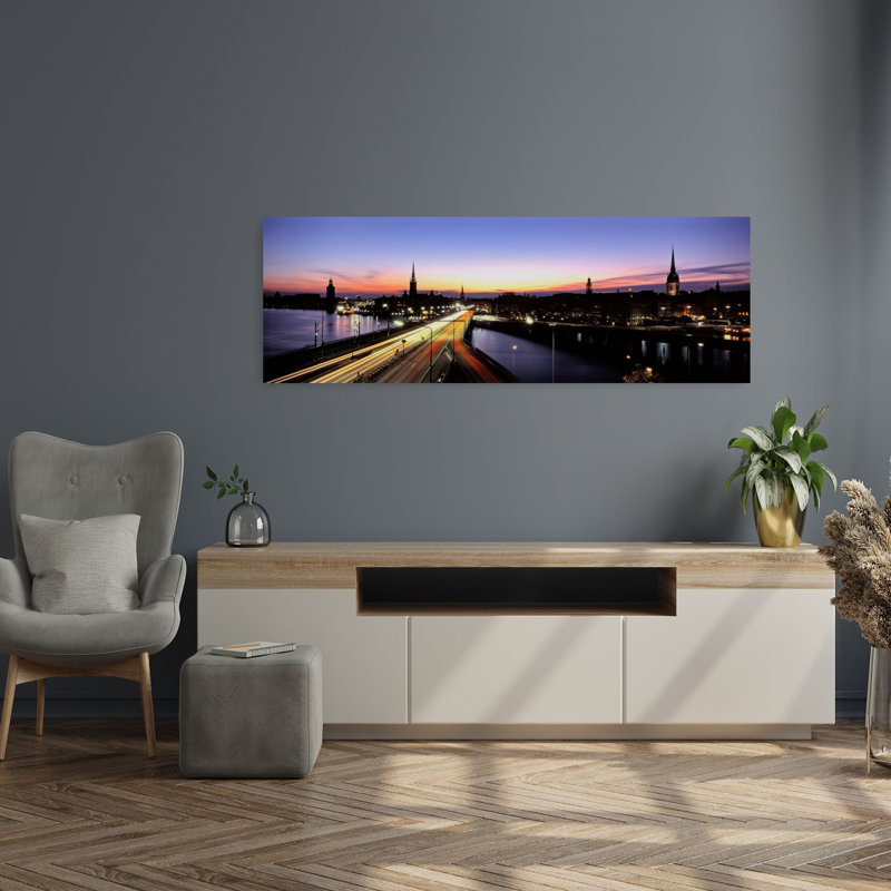 High angle view of traffic on a highway Stockholm Sweden 1 Piece Wrapped Canvas Panoramic Wall Art, 40.64 cm H x 121.92 cm W