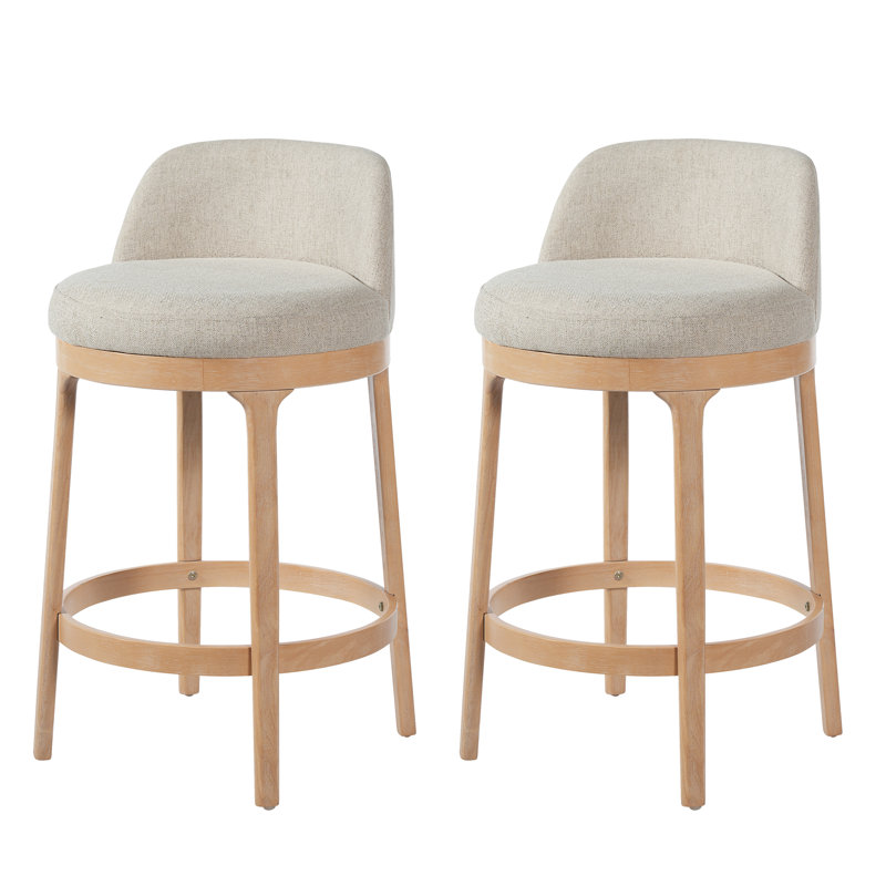 Tabouret de comptoir avec dossier ergonomique Elio, Siège beige / structure naturelle, 2