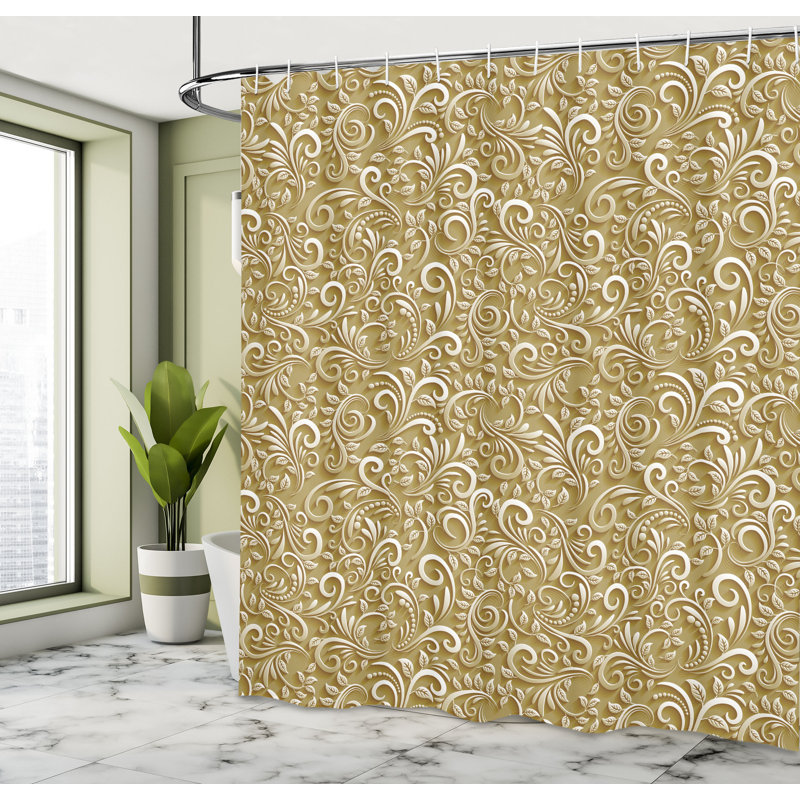 Pale Camel Classic Floral Swirls Fabric Shower Curtain
