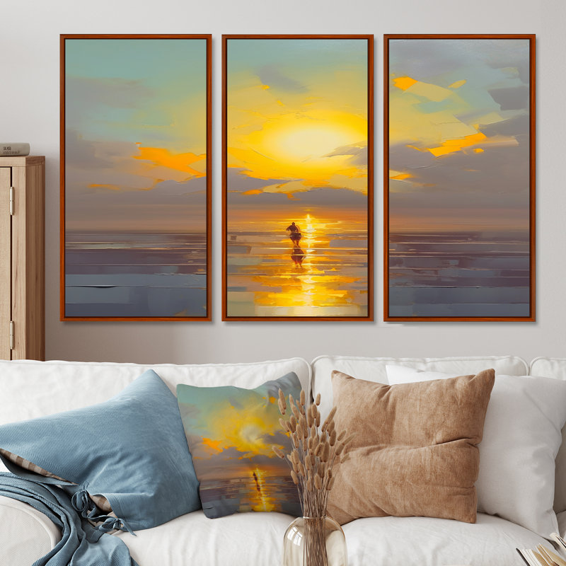 Shanell - Sunset Wall Art Set, 40" H x 60" W x 1" D, Brown Floater Framed