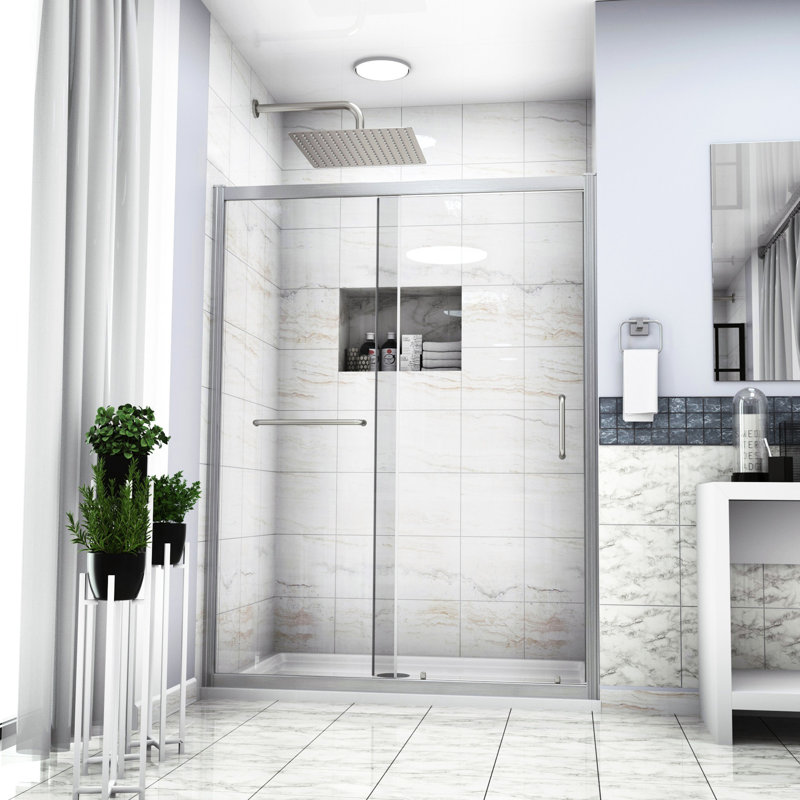 Cabine de douche l 60 po x H 72 po, verre trempé, eau, porte de salle de bain H moderne, mécanisme coulissant lisse, accessoire