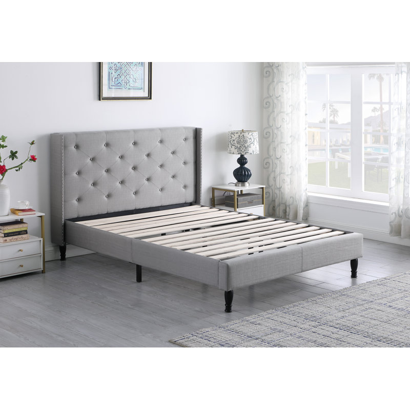 Upholstered Wingback Bed, Gray, Queen