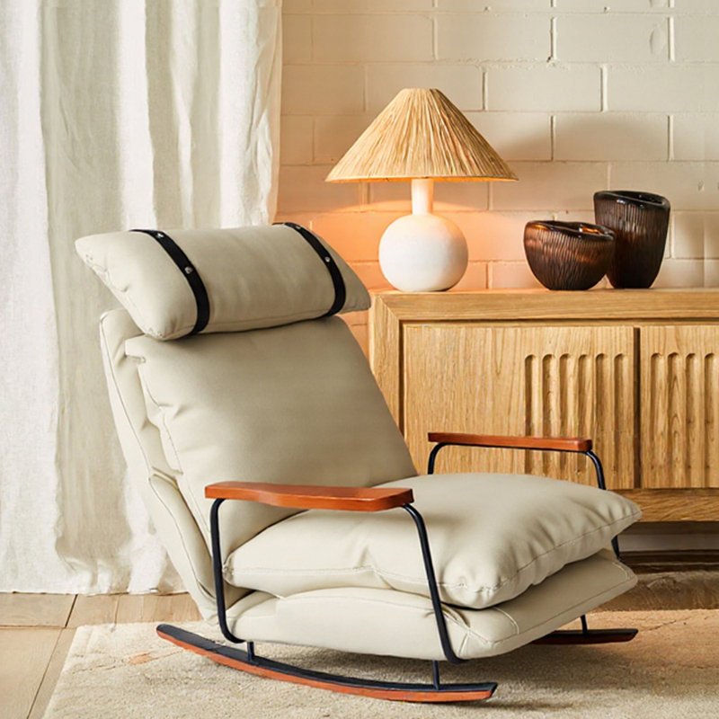 Chaise berçante réglable en similicuir rétro, Beige