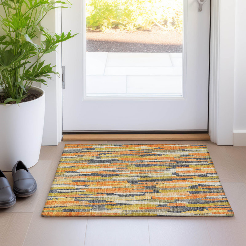 Machine Washable Indoor/Outdoor Christain ACN1317 Orange Rug, Rectangle 1'8" x 2'6"
