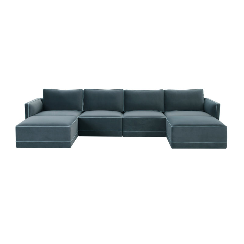 Canapé modulaire Clairah, Velours bleu