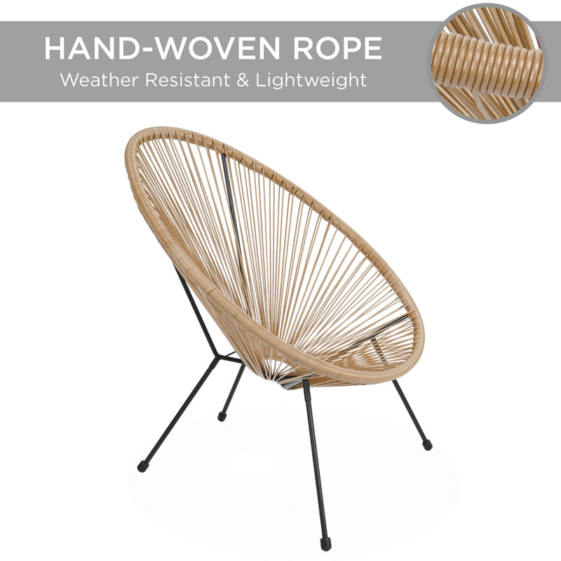 Harijs 3-Piece All-Weather Patio Acapulco Bistro Furniture Set w/ Rope, Glass Top Table, Beige