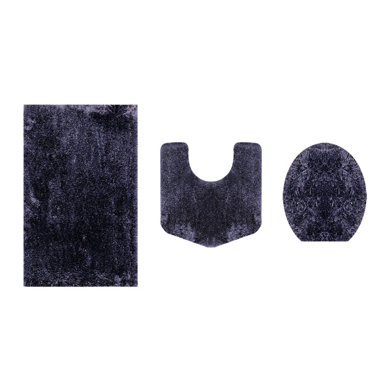 Essential 3-Piece Bathroom Rug Set, Plush Microfiber Bath Mat, U-Shaped Contour Rug and Toilet Lid Cover, Ultra Absorbent, Quick-Dry, Non-Slip Bathroom Mats, Machine Washable, Navy