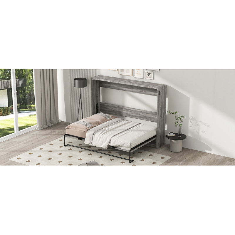 Lit escamotable double, peut être plié dans une armoire, gris, Lit double