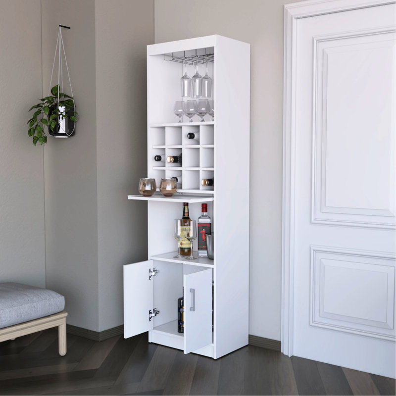 White Bar Cabinet With Wine Storage Options - 71.1" X 13.3" 20", 15 Shelves, 2 Doors For And Display Doors, 13.3 Inches Deep, Wood