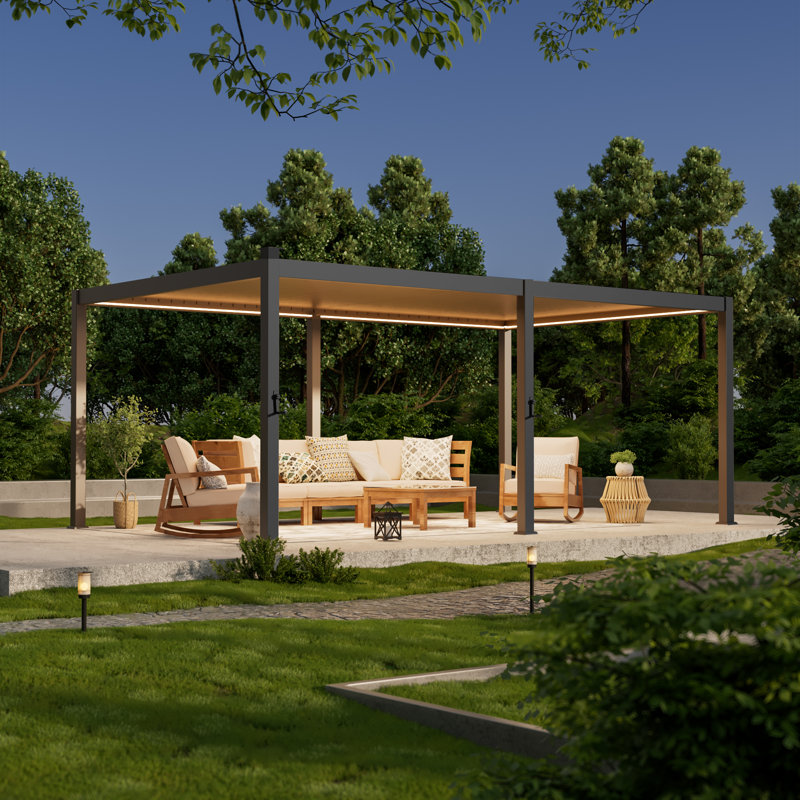 Patio Louvered Aluminum Pergola with Solar LED, Dark Gray, 12 Ft. x 20 Ft.	