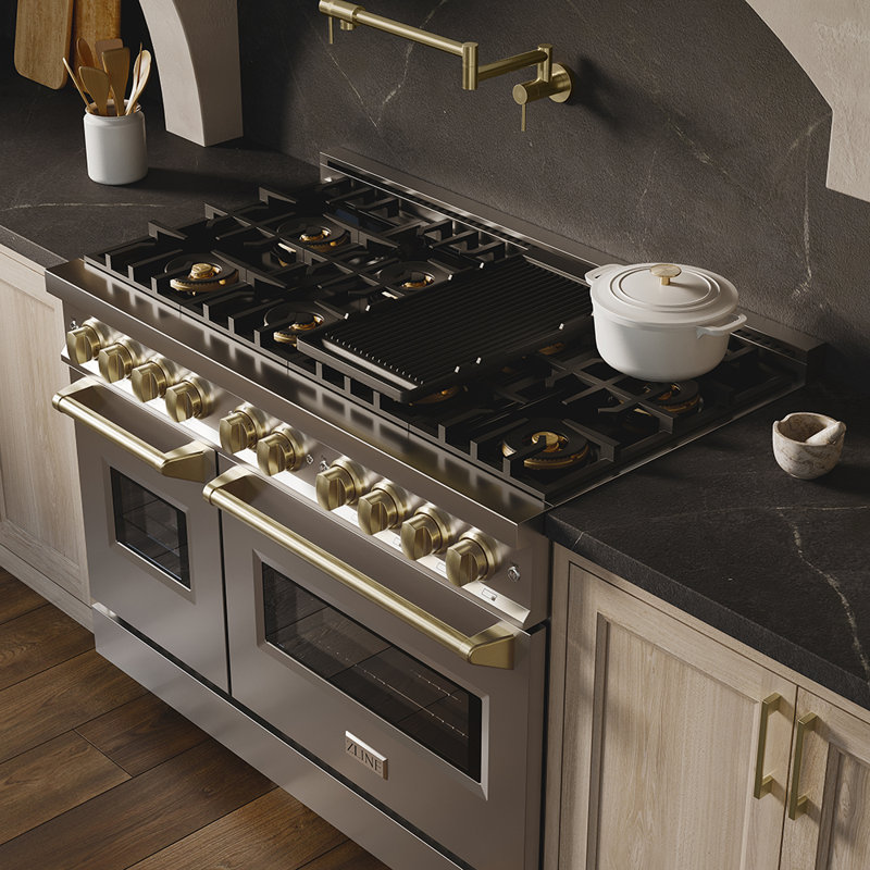 Cuisinière à gaz ZLINE Autograph 48 po avec plaque de cuisson 8 brûleurs DuoPro, Acier Inoxydable, Natural Gas/Liquid Propane