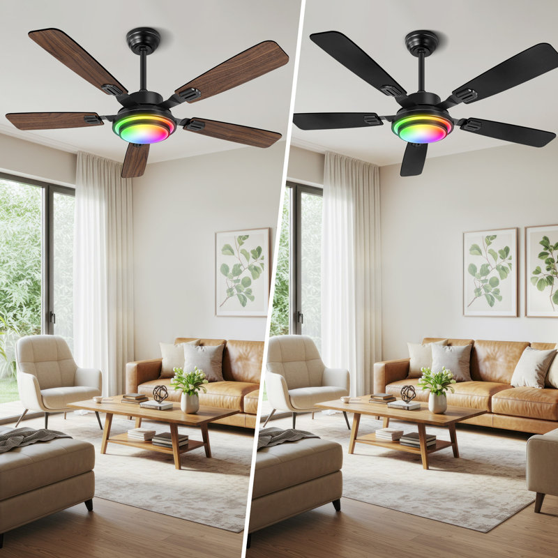 52" RGB Ceiling Fan With Led Light and Remote/APP Control, Black