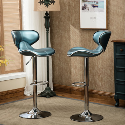2pcs , Blue, Adjustable, Faux Leather, Base Blue With Base, Of 2 - 360-degree Swivel For Smooth Movement