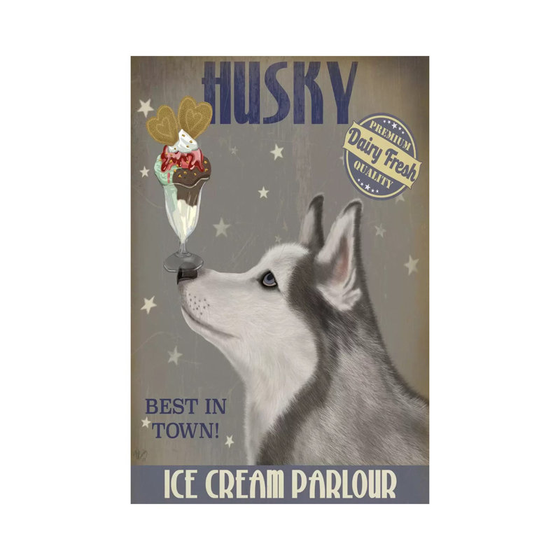 Husky Ice Cream by Fab Funky - Wrapped Canvas Gallery-Wrapped Canvas Giclée, 30.48 cm H x 45.72 cm W
