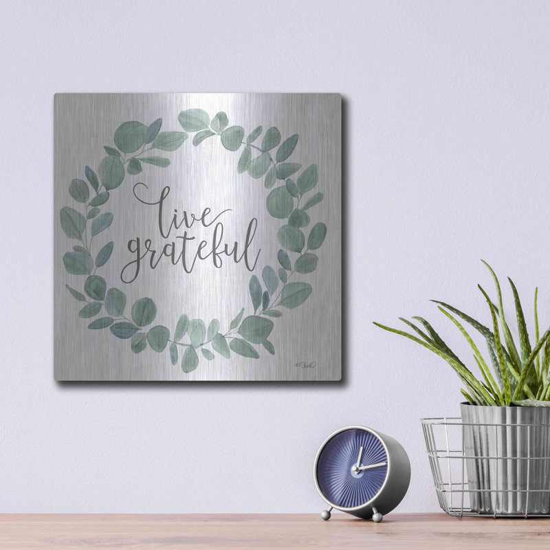 «Live Grateful Eucalyptus Wreath» par Kate Sherrill, art mural en métal, H 12 po x l 12 po