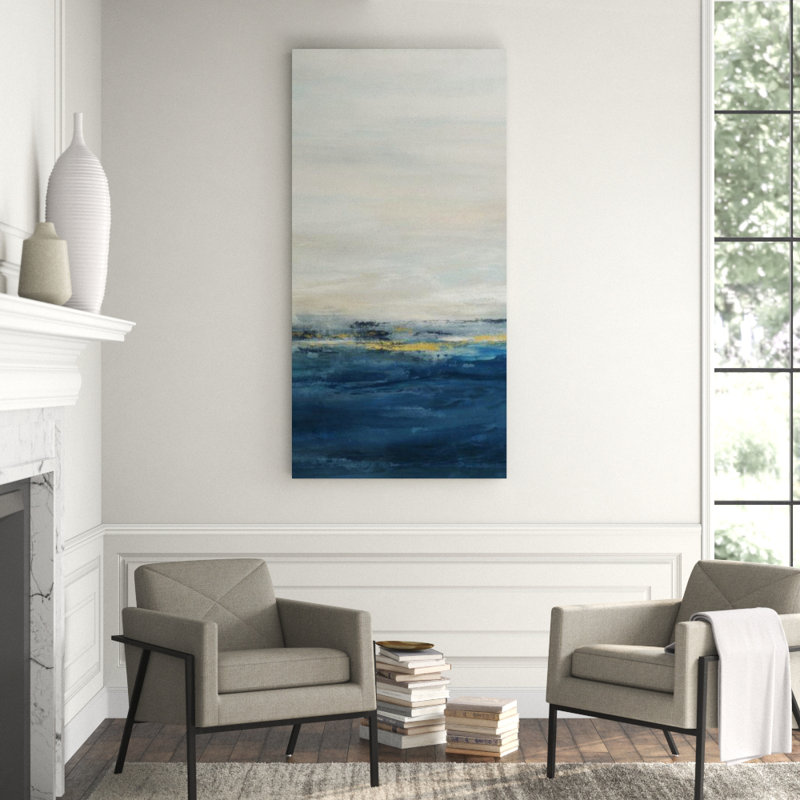 Ocean Cream II Painting by Elle Youngstrom, Hand Embellishment Gold, 72" H x 36" W x 1.5" D