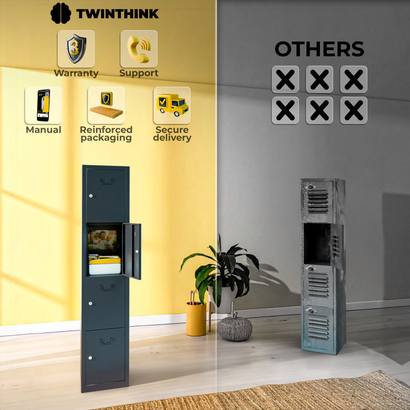  4-Door Metal Locker Cabinet, Lockable Storage Locker Metal Cabinet for Office, Gym, Garage & School, White, Black
