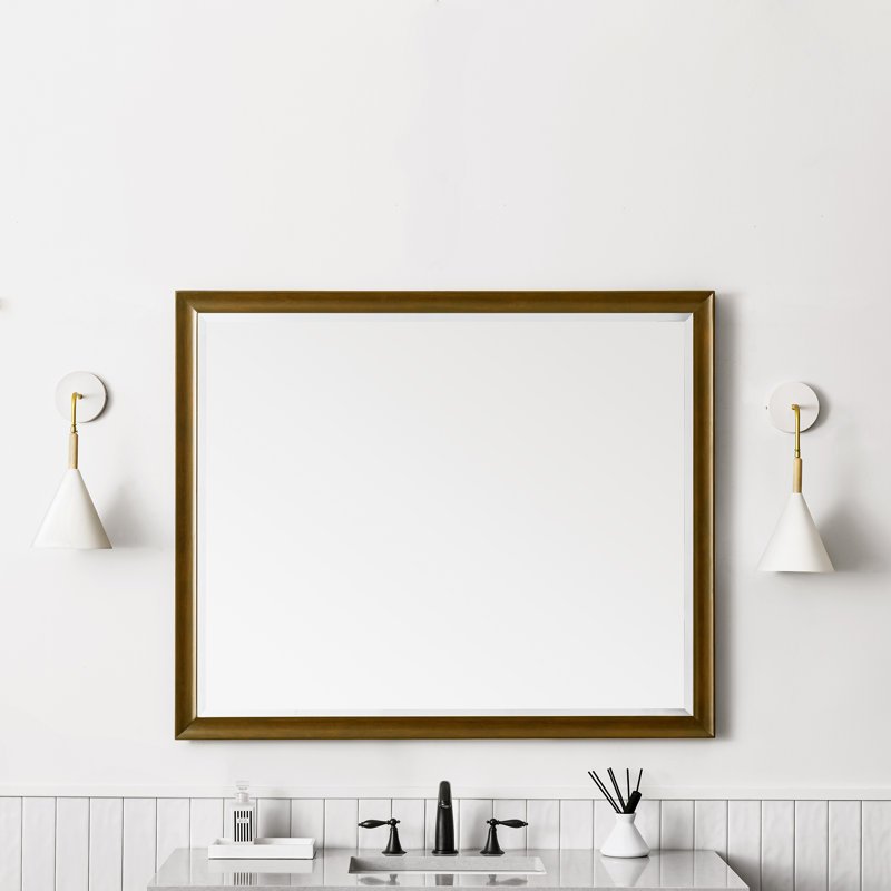 Glenbrooke Solid Wood Beveled Wall Mirror, Mid-Century Walnut, 40" x 48"