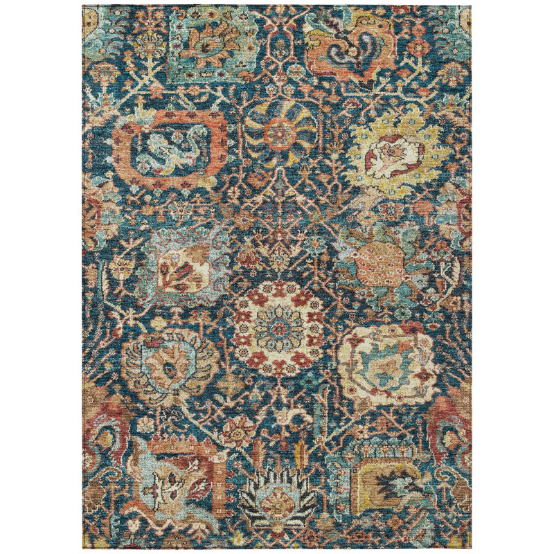 Verona Blue Washable Indoor-Outdoor Rug - , 9' x 12'
