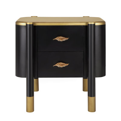 Achilles Wooden Nightstand With 2 Drawers & Feather Handles