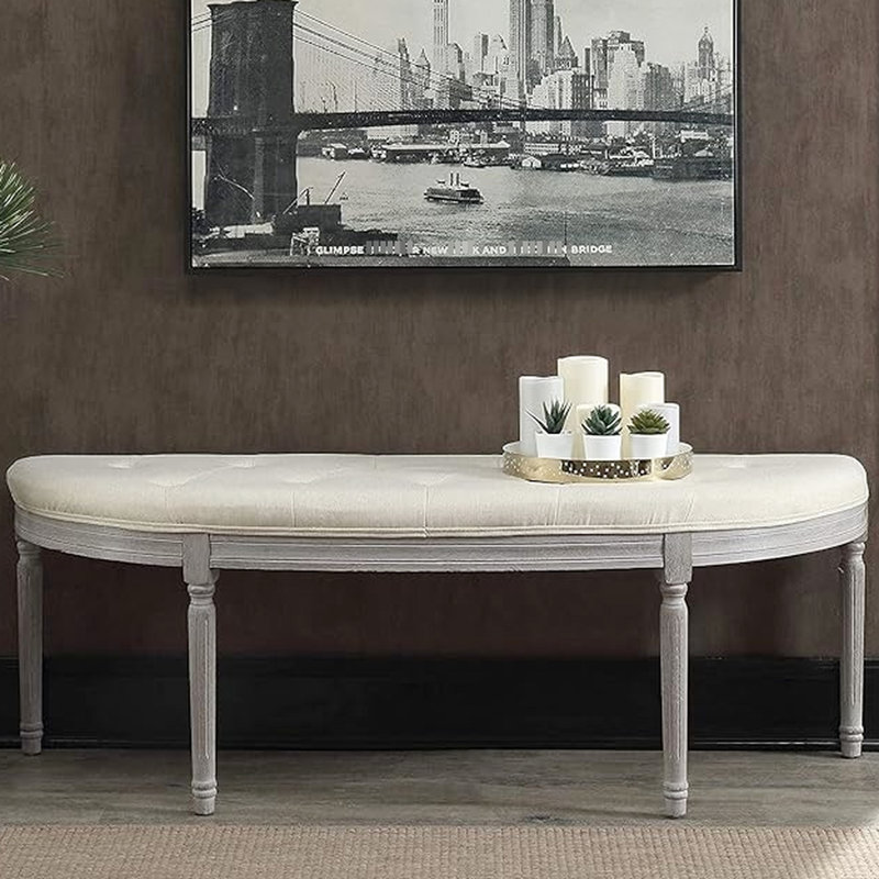 Banc côtier à boutons beige avec pattes gris patiné, s'adapte au mur encastré dans les chambres ou les couloirs, nettoyable par endroits décalés, conception américaine, capitonnage à 20 hauteurs et idéal pour les vestibules, facile à nettoyer.