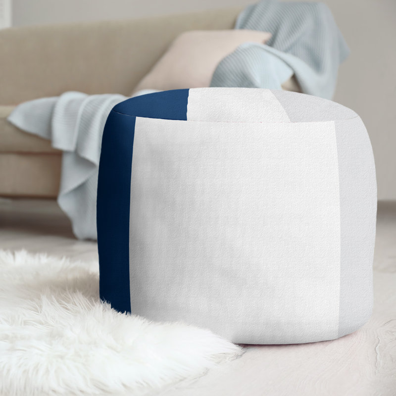 Repose-pieds cubique rond à rayures 20,5", Marine / blanc / gris