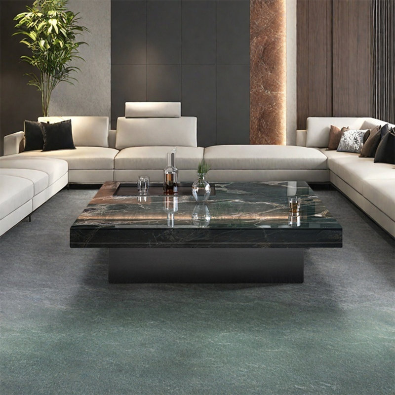 Table basse carrée suspendue en marbre, H 11,8 po x L 47,2 po x l 47,2 po