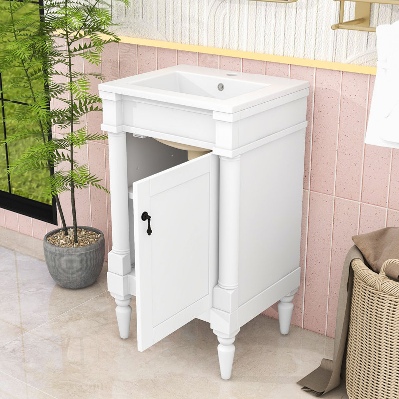 Meuble-lavabo avec lavabo et tablette réglable, Blanc