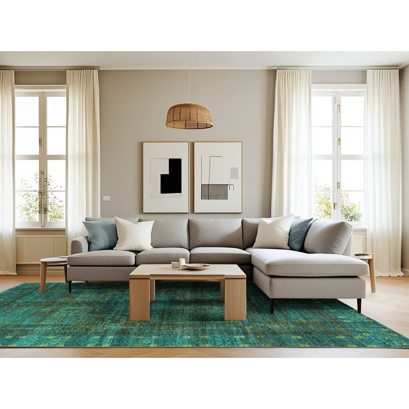 Tapis oriental en chenille tissé à la machine en bleu, Rectangle 8 pi x 10 pi