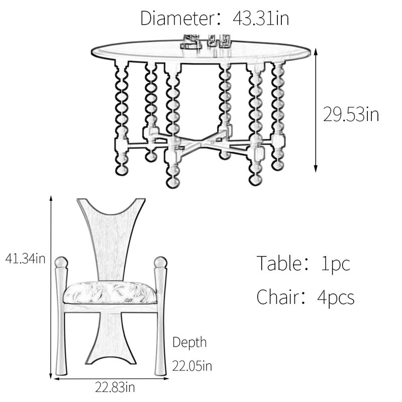 Ensemble de table de salle à manger, H 29,53 po x L 43,31 po x l 43,31 po