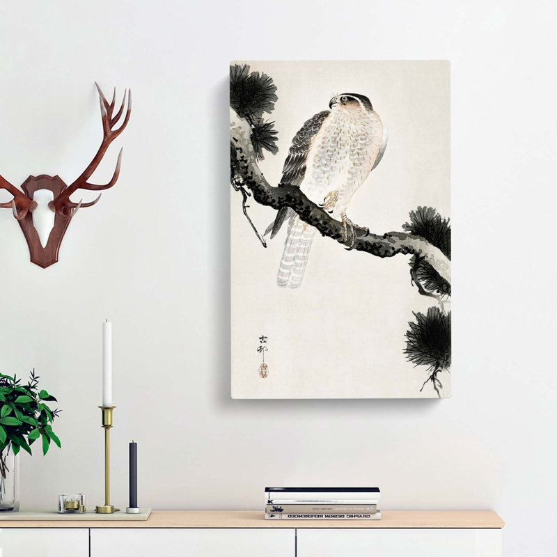 Hawk On A Pine Branch by Ohara Koson - Wrapped Canvas Print, 76cm H x 50cm W x 3cm D
