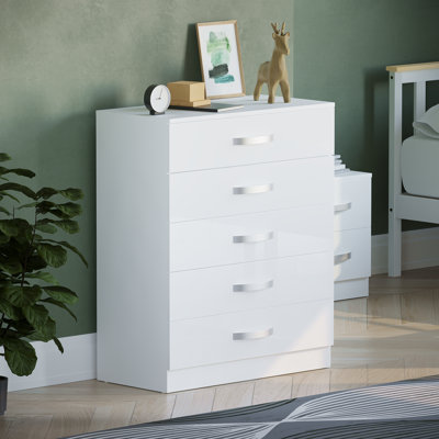 Arkadij 5 - Drawer High Gloss Chest of Drawers, Anti Bowing Bedroom Storage Cabinet