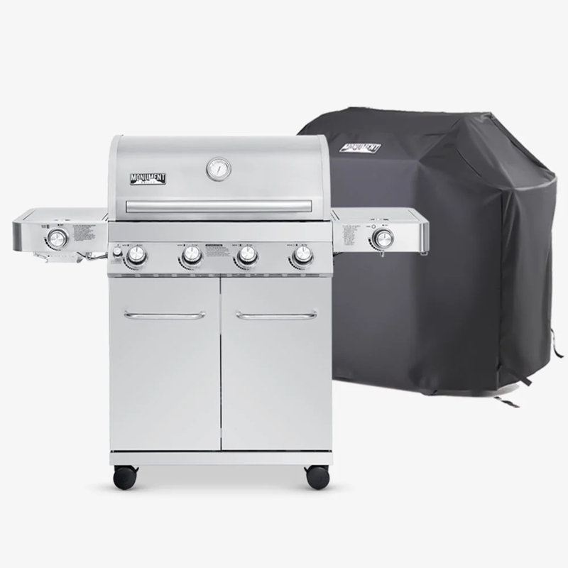 Monument Grills 24367 4-Burner Full Stainless Infrared Propane Grill with Grill Cover