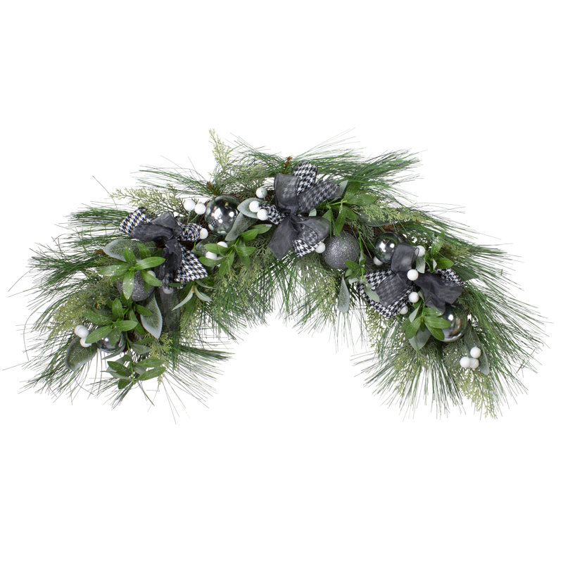 Ornement de Noël artificiel 36 "baies blanches et nœuds écossais - non éclairé
