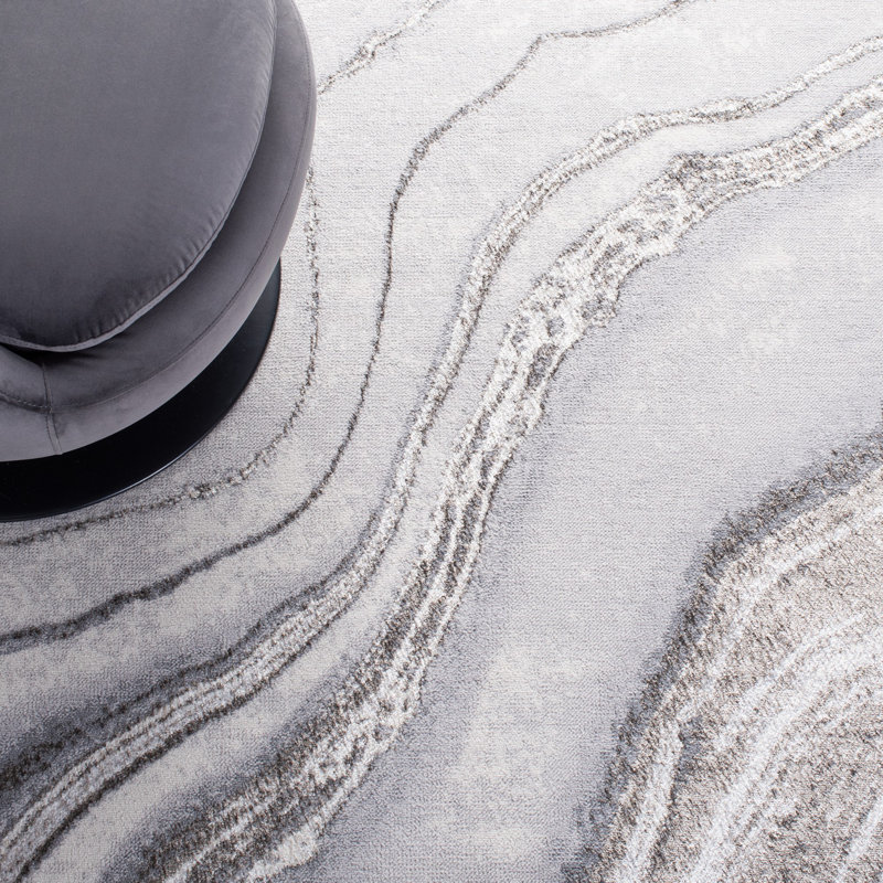 Arva Abstract Gray / Ivory Area Rug, Rectangle 10' x 14'