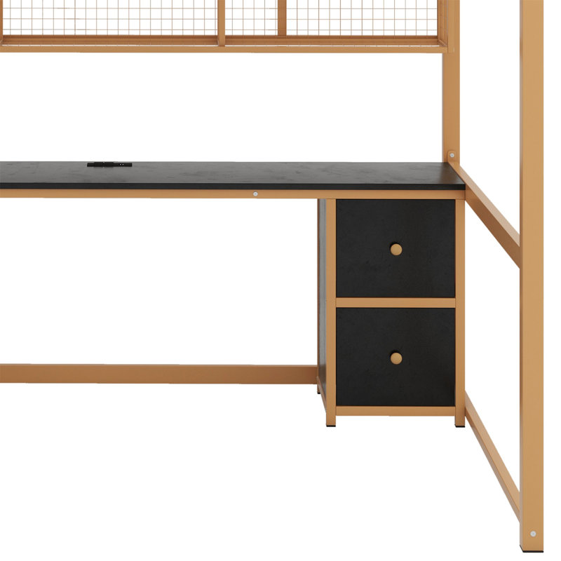 Lit mezzanine double avec tiroirs Alekzander Kids, Naturel