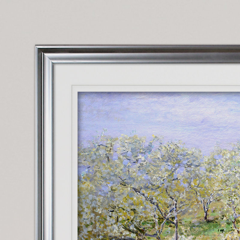 «Fruit Trees in Bloom» par Claude Monet, reproduction, Cadre argenté, H 31 po x l 43 po x P 1,5 po