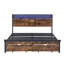 Lit plateforme en métal: tête de lit en bois, pied de lit USB, charge, 2 tiroirs-547930040