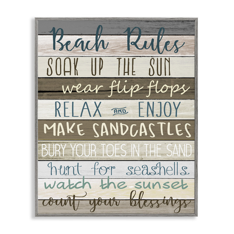 «Nautical Fun Beach Rules List Rustic Boardwalk» par Kim Allen - impression d'art textuel, Estampe numérique Farmhouse