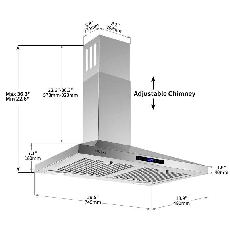 SNDOAS 30" Stainless Steel 450 CFM Convertible Wall Range Hood with Baffle Filter, Stainless Steel