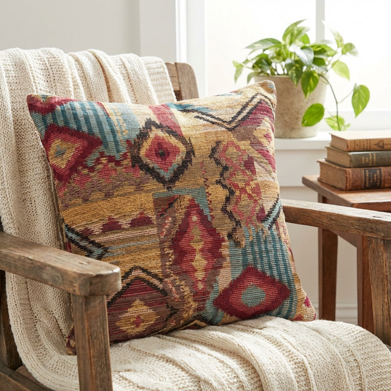 Coussin de luxe fabriqué à la main, 26 po x 26 po, Coussin décoratif