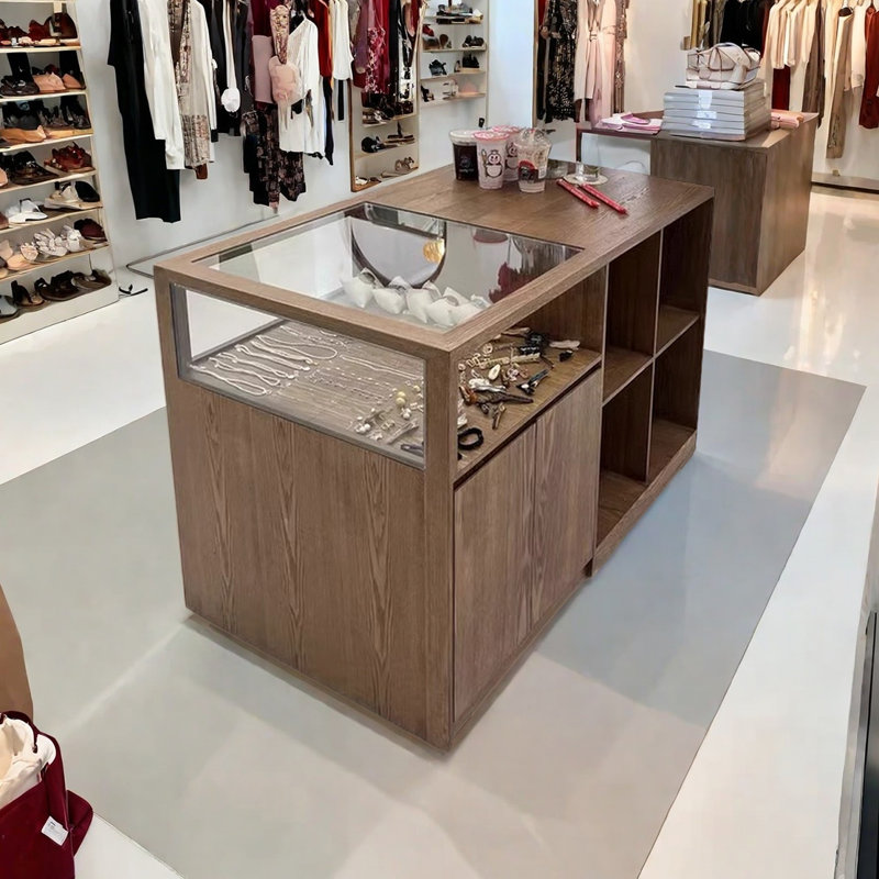 Vitrine simple pour îlot central, H 35,43 po x l 62,99 po x P 23,62 po, Brun