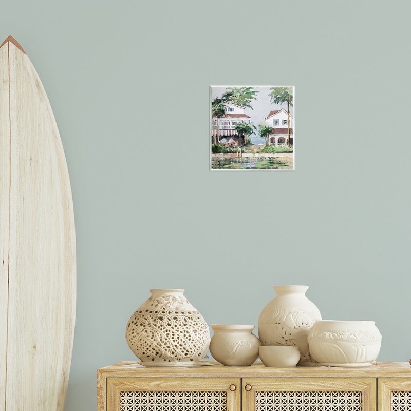 "Coastal Bay Cottage", art mural sur bois par Jane Slivka