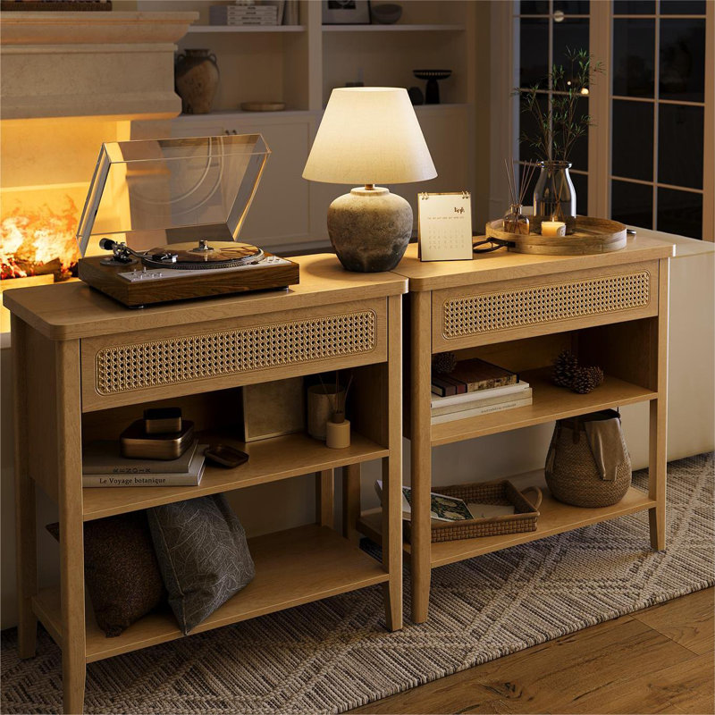 Aristeia Console Table with Drawer and Power Outlets, Brown