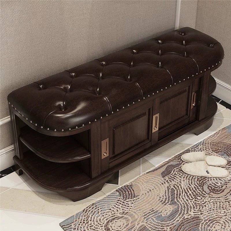American Vintage Shoe Bench 12 Pair Shoe Storage Bench, Brownish Black