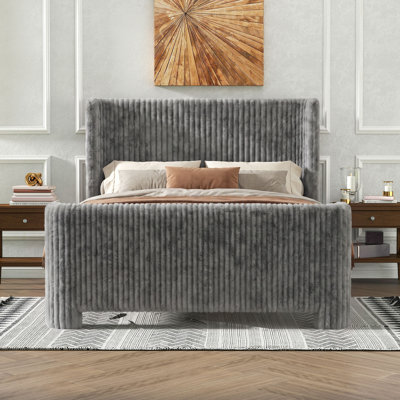Faux Fur Upholstered Wingback Bed Frame