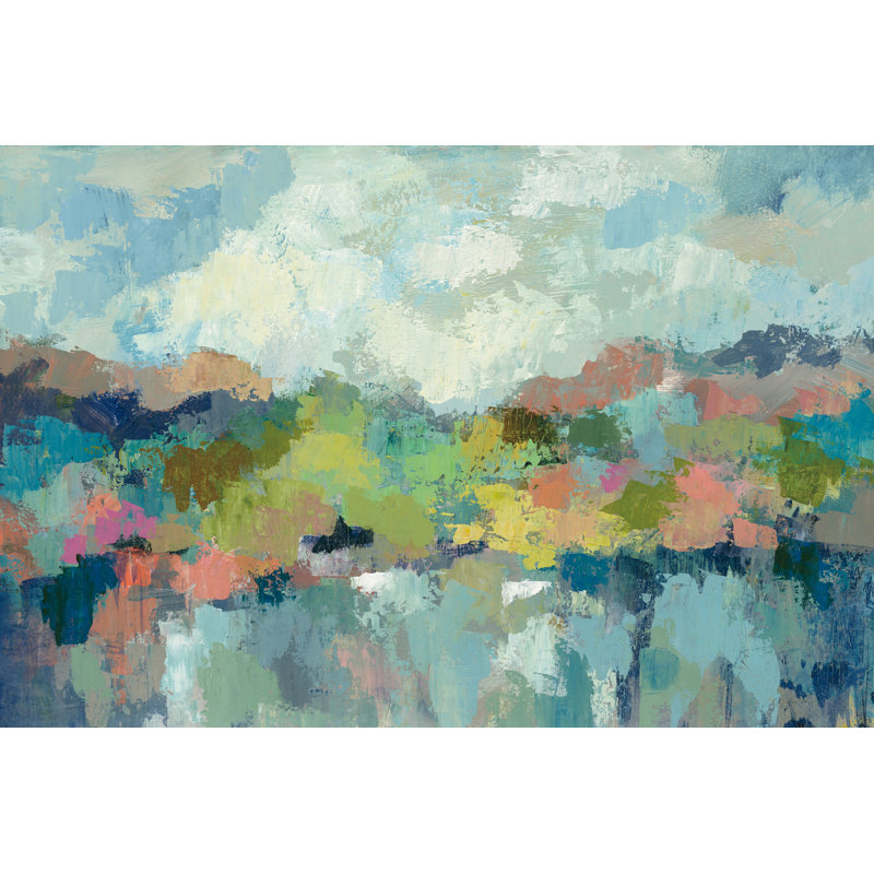 «Abstract Lakeside» par Silvia Vassileva, peinture sur toile tendue, H 8 po x l 12 po, Impression encadrée sans passe-partout
