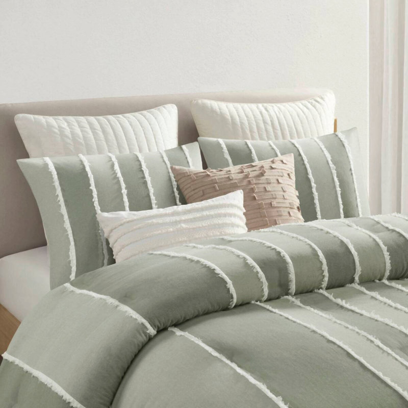 Ensemble de couette 3 pièces en coton, couleur sauge, pour lit double/queen, Édredon double/grand et 2 taies décoratives