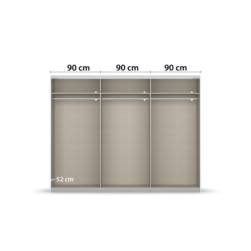 Kulmbach 3 Sliding Door Wardrobe 271 cm Alpinwhite/Glass White INCL. Delivery and Assembly, 210cm H x 271cm W x 62cm D